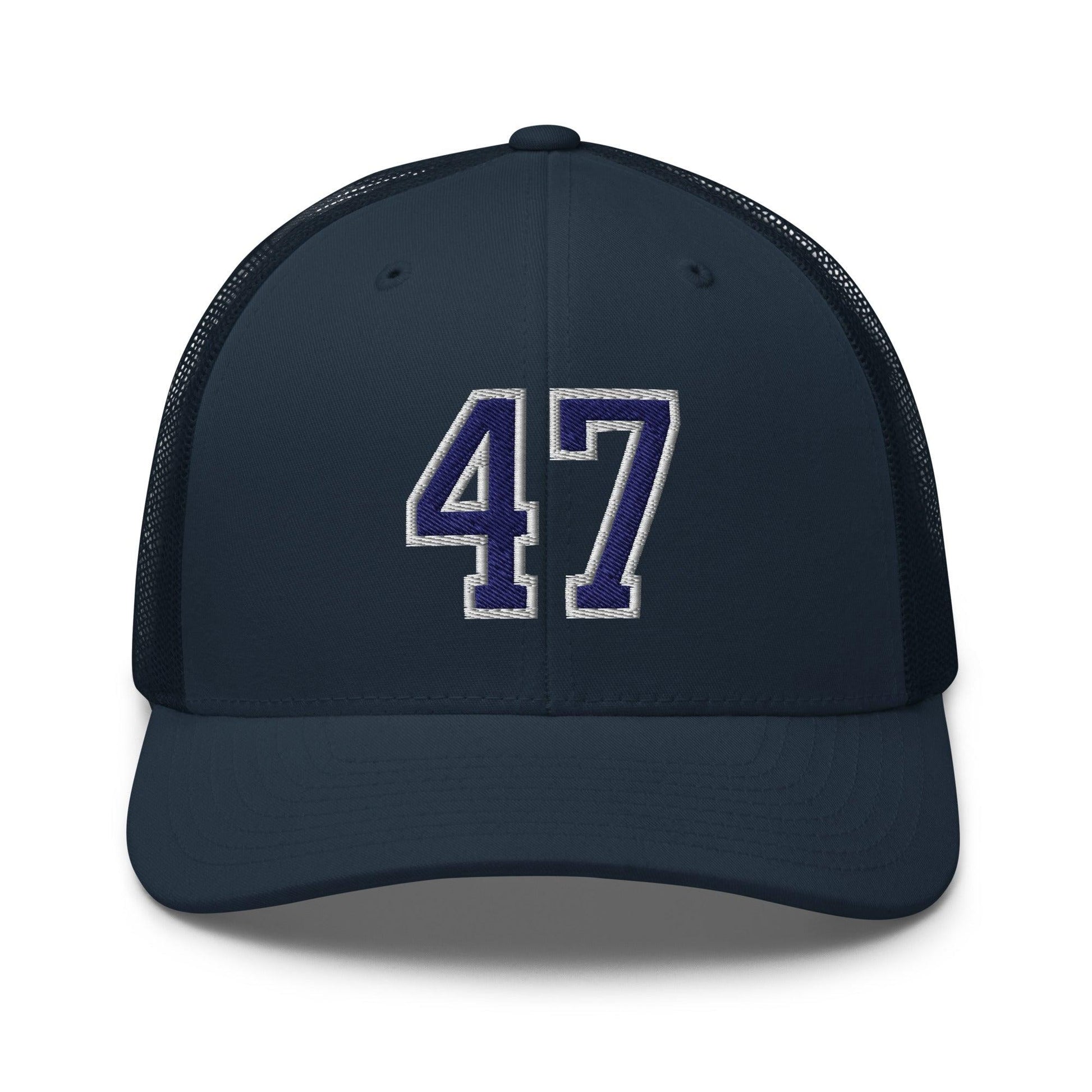 Donald Trump 47 Embroidered Mesh Trucker Hat Blue/White - Navy