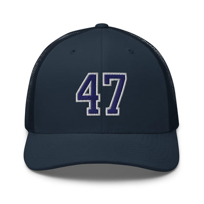Donald Trump 47 Embroidered Mesh Trucker Hat Blue/White - Navy