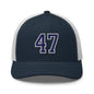 Donald Trump 47 Embroidered Mesh Trucker Hat Blue/White - Navy/ White