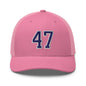 Donald Trump 47 Embroidered Mesh Trucker Hat Blue/White - Pink
