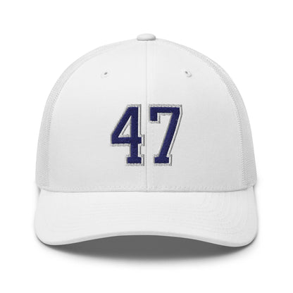 Donald Trump 47 Embroidered Mesh Trucker Hat Blue/White - White