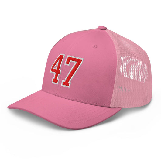 Donald Trump 47 Embroidered Mesh Trucker Hat Red/White