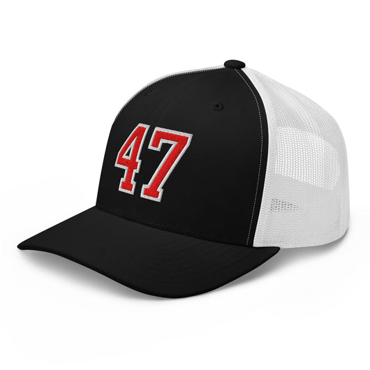 Donald Trump 47 Embroidered Mesh Trucker Hat Red/White