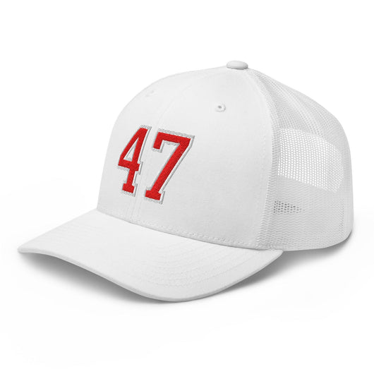 Donald Trump 47 Embroidered Mesh Trucker Hat Red/White