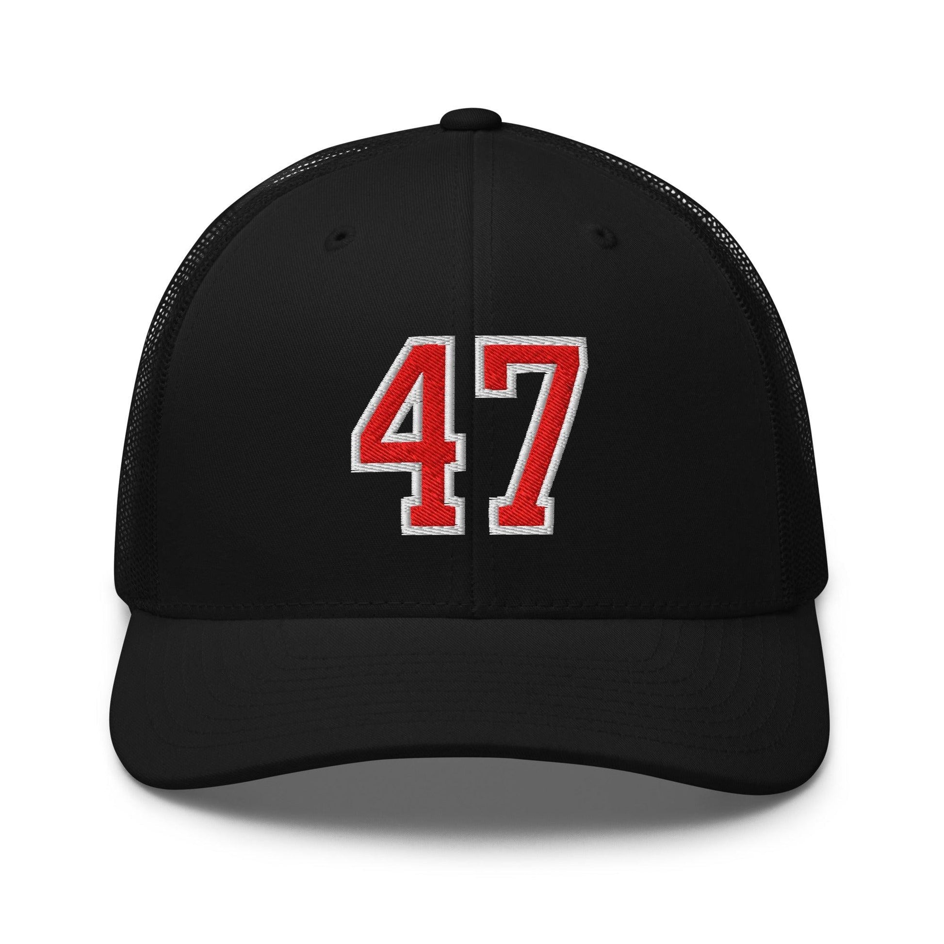 Donald Trump 47 Embroidered Mesh Trucker Hat Red/White - Black