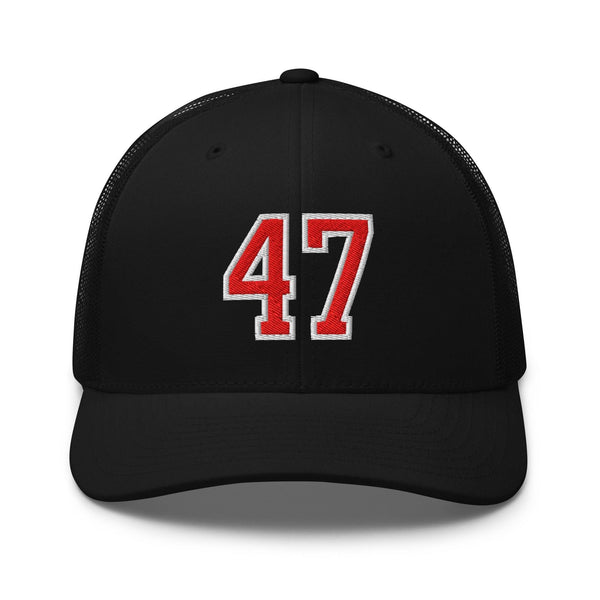 Donald Trump 47 Embroidered Mesh Trucker Hat Red/White - Black