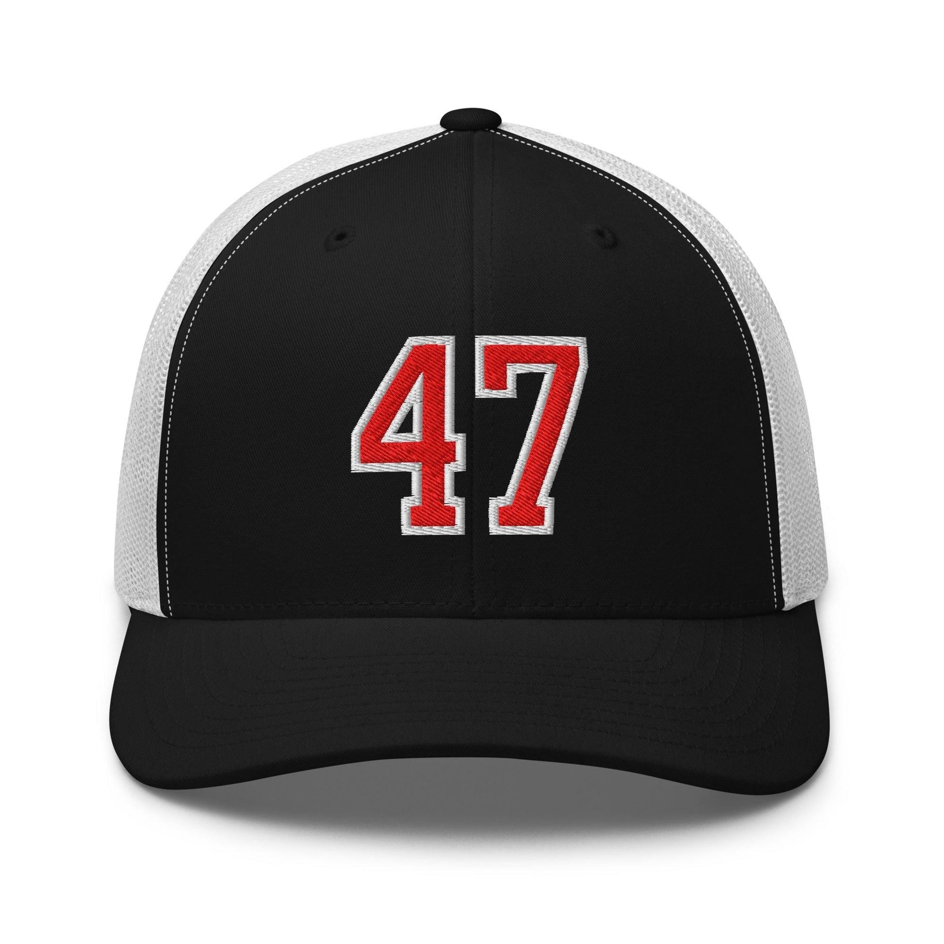 Donald Trump 47 Embroidered Mesh Trucker Hat Red/White - Black/ White