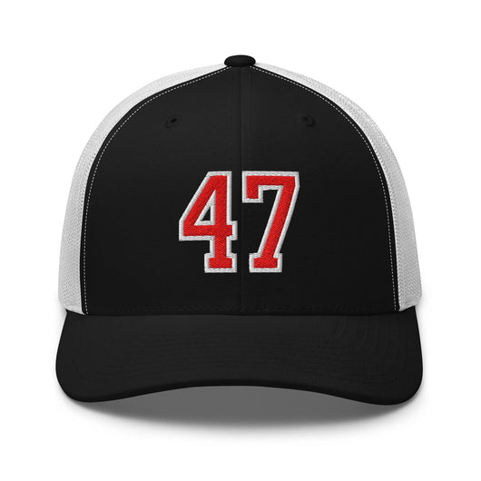 Donald Trump 47 Embroidered Mesh Trucker Hat Red/White - Black/ White