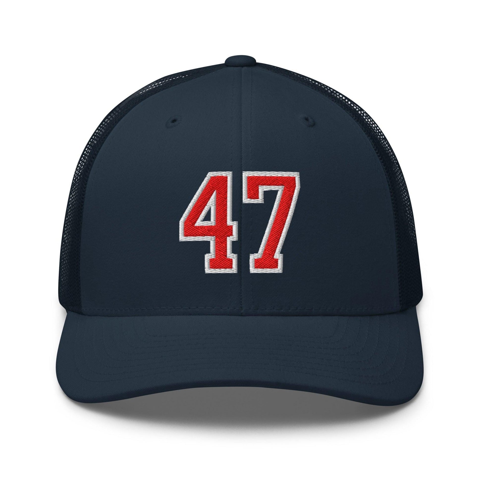 Donald Trump 47 Embroidered Mesh Trucker Hat Red/White - Navy