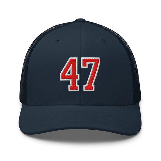 Donald Trump 47 Embroidered Mesh Trucker Hat Red/White - Navy