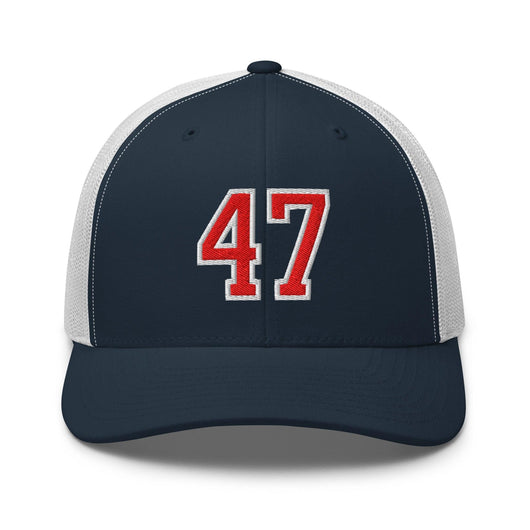 Donald Trump 47 Embroidered Mesh Trucker Hat Red/White - Navy/ White