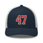 Donald Trump 47 Embroidered Mesh Trucker Hat Red/White - Navy/ White