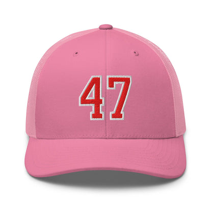 Donald Trump 47 Embroidered Mesh Trucker Hat Red/White - Pink