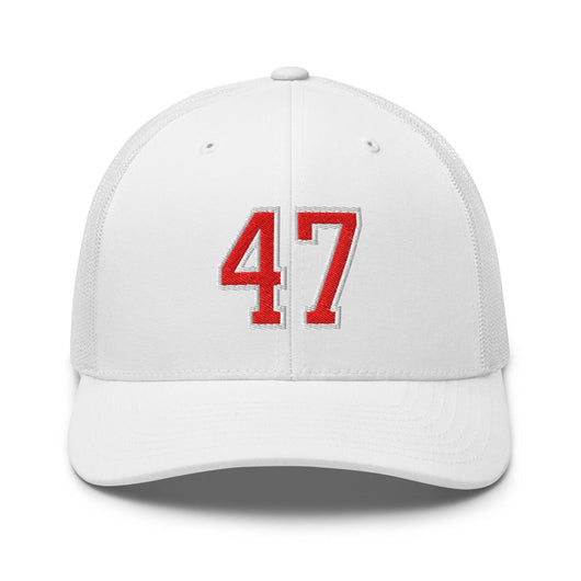 Donald Trump 47 Embroidered Mesh Trucker Hat Red/White - White