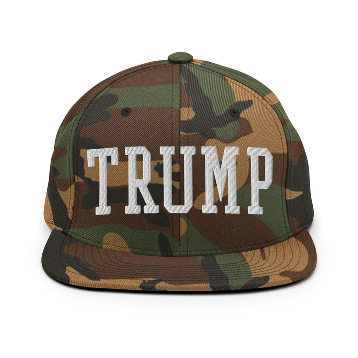 Donald Trump Block Flat Bill Brim Snapback Hat - Green Camo