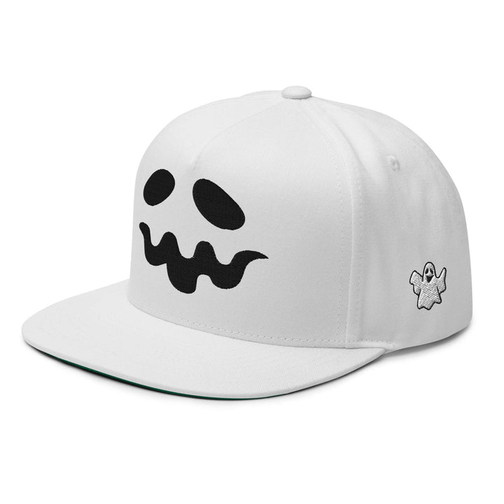 Donald Trump Ghost Halloween Flat Bill Brim 5 Panel Snapback Hat - White