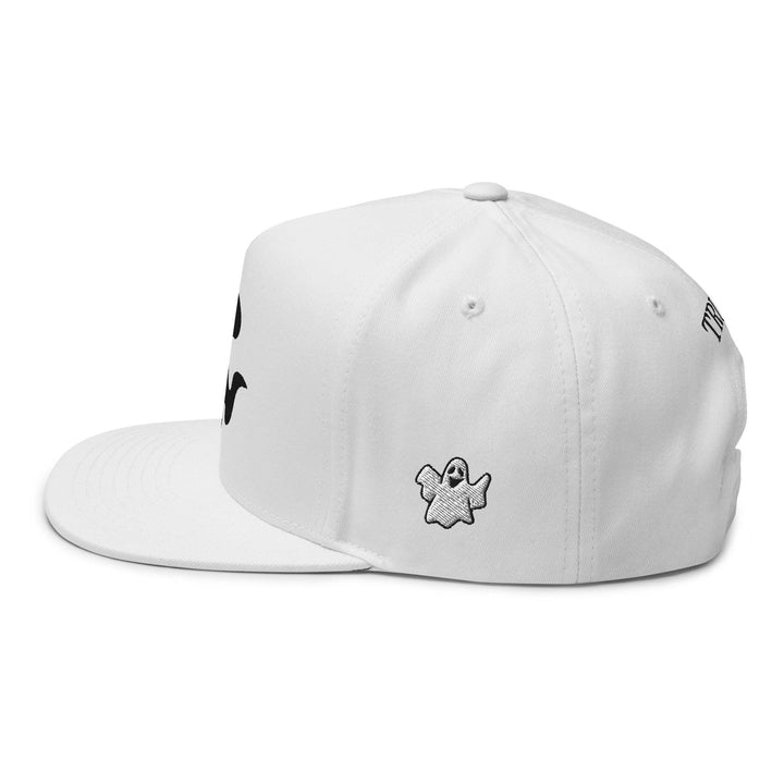Donald Trump Ghost Halloween Flat Bill Brim 5 Panel Snapback Hat - White