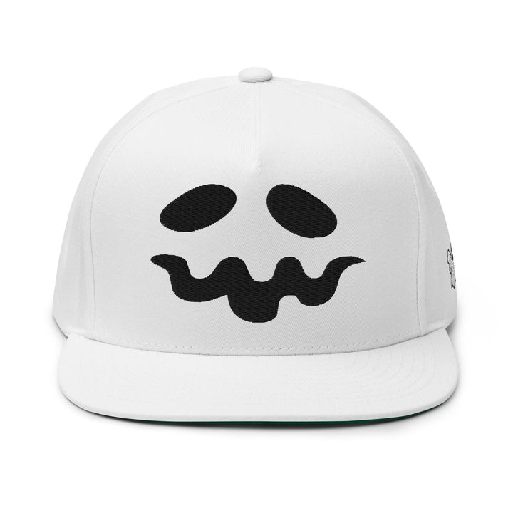 Donald Trump Ghost Halloween Flat Bill Brim 5 Panel Snapback Hat - White