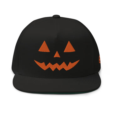 Donald Trump Jack-O’-Lantern Halloween Flat Bill Brim 5 Panel Snapback Hat - Black / Headwear