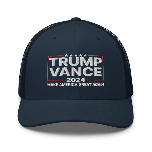 Donald Trump JD Vance 2024 MAGA Retro Trucker Hat - Navy - Headwear