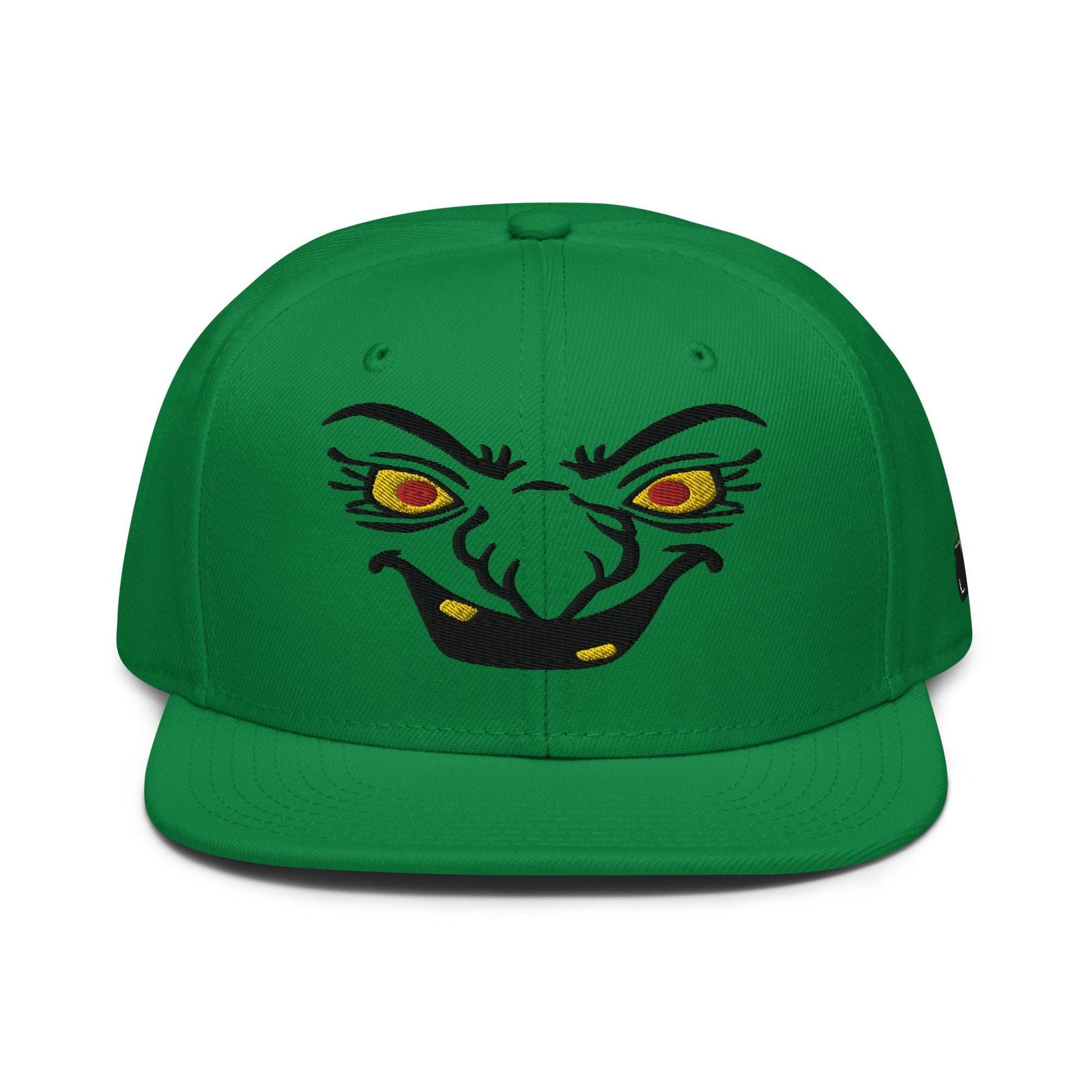 Donald Trump Witch Halloween Flat Bill Brim High Crown Snapback Hat - Green / Face - Headwear