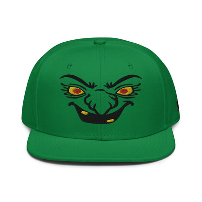 Donald Trump Witch Halloween Flat Bill Brim High Crown Snapback Hat - Green / Face - Headwear