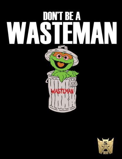 Oscar the Grouch in a trash can on a wasteman pullover hoodie representing custom apparel