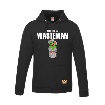 Black wasteman pullover hoodie featuring Oscar the Grouch graphic in custom apparel