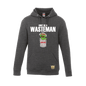 Gray wasteman pullover hoodie with cartoon graphic, ideal for custom apparel