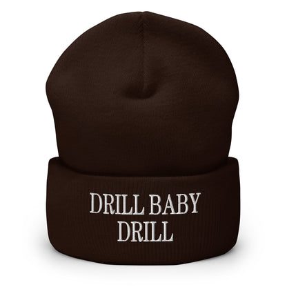Drill Baby Embroidered Knit Cuffed Beanie - Brown