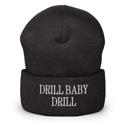Drill Baby Embroidered Knit Cuffed Beanie - Dark Grey
