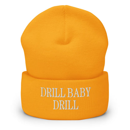 Drill Baby Embroidered Knit Cuffed Beanie - Gold
