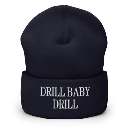 Drill Baby Embroidered Knit Cuffed Beanie - Navy