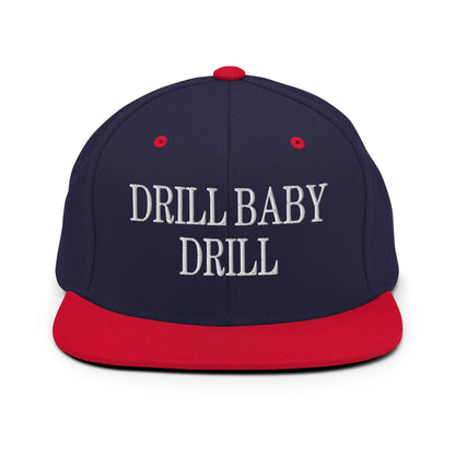 Drill Baby Flat Bill Brim Snapback Hat - Navy/ Red - Headwear