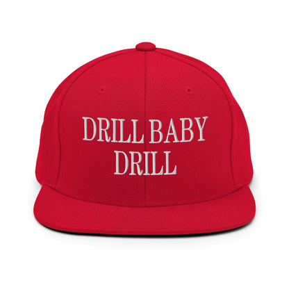 Drill Baby Flat Bill Brim Snapback Hat - Red - Headwear