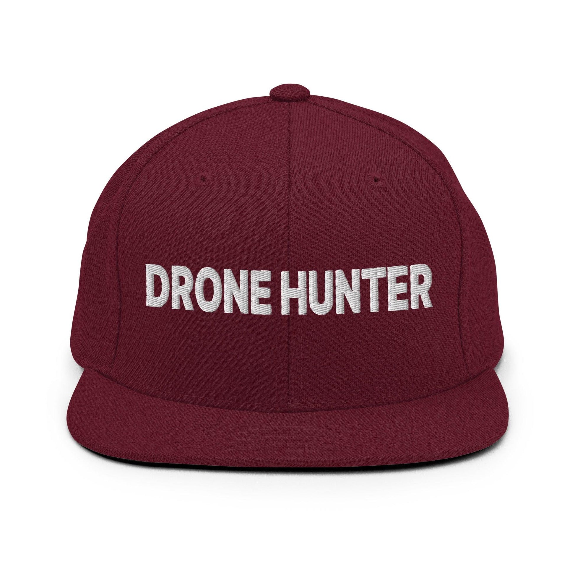 Drone Hunter Embroidered Flat Bill Brim Snapback Hat - Maroon