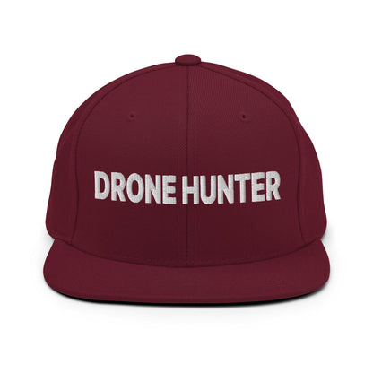 Drone Hunter Embroidered Flat Bill Brim Snapback Hat - Maroon