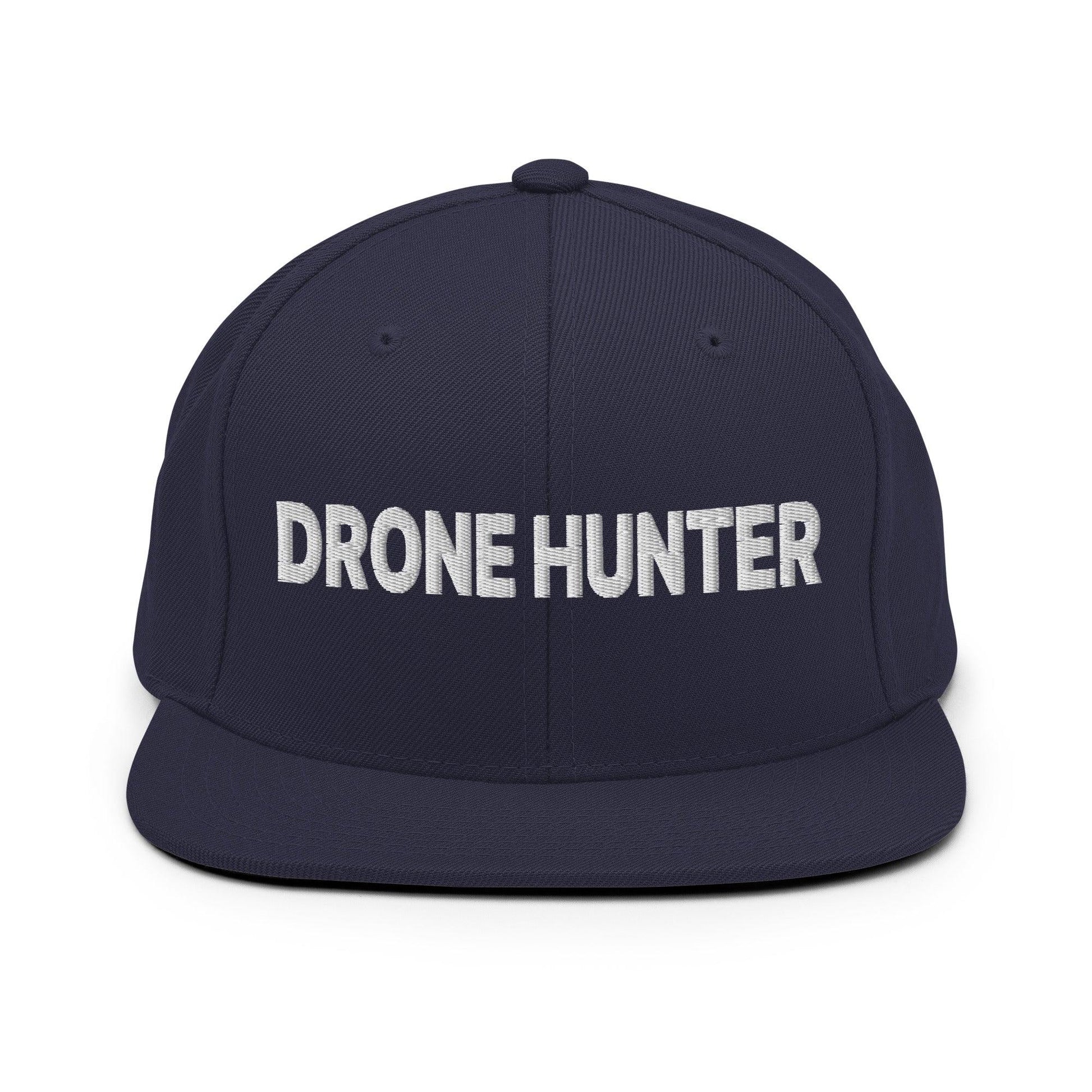 Drone Hunter Embroidered Flat Bill Brim Snapback Hat - Navy