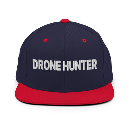 Drone Hunter Embroidered Flat Bill Brim Snapback Hat - Navy/ Red