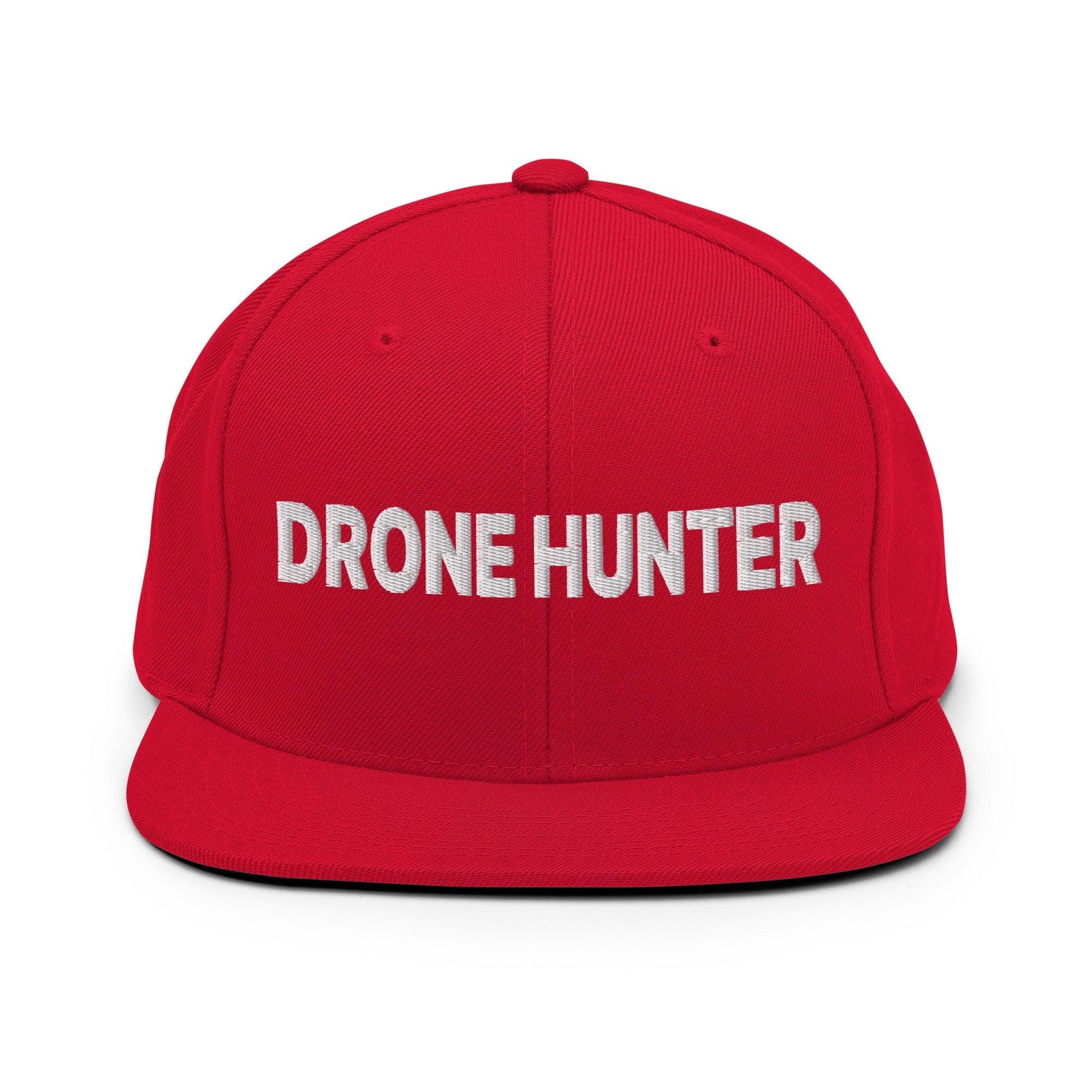 Drone Hunter Embroidered Flat Bill Brim Snapback Hat - Red