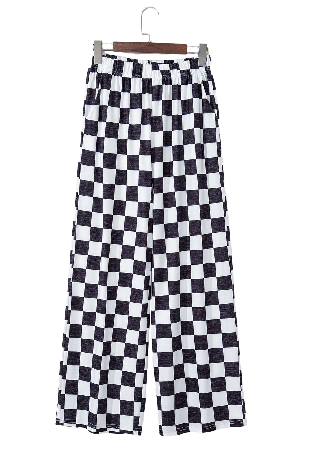 Black Checkered Print High Waist Wide Leg Pants