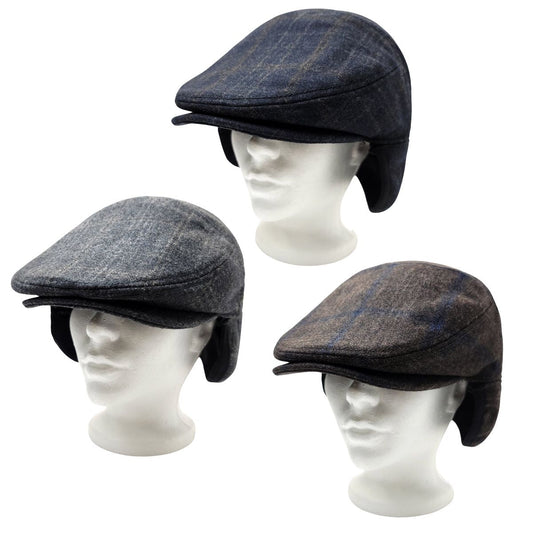 Wool Ivy Earflap Cap - IVE5033 100% Plaid Pattern 3 Sizes