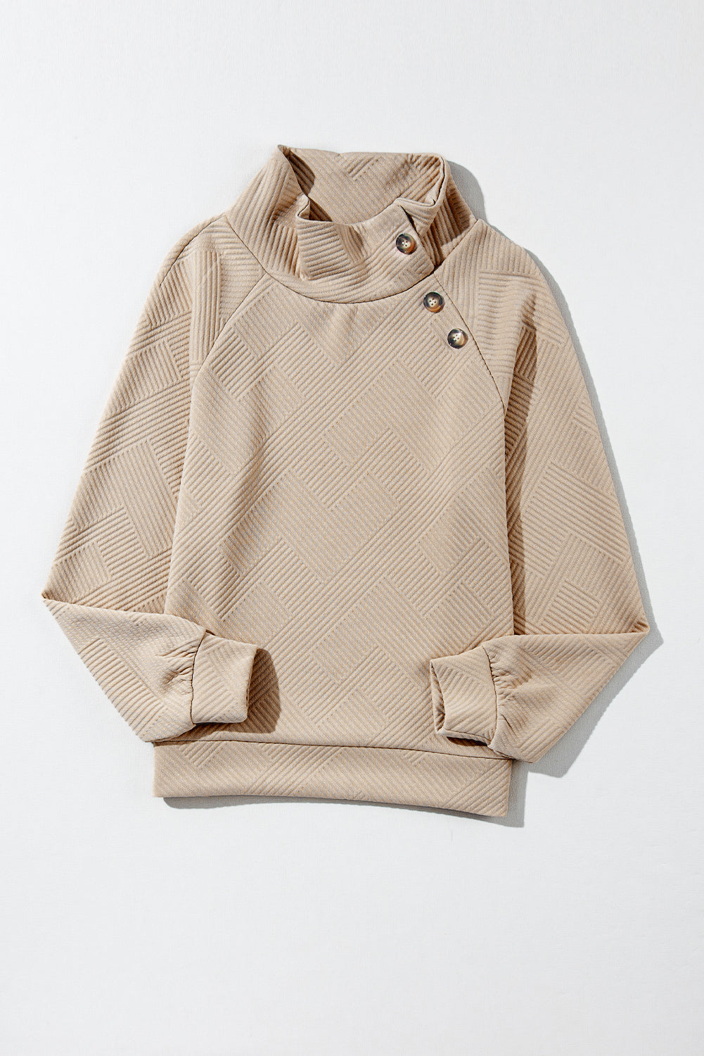 Apricot Solid Color Button Detail Textured Sweatshirt