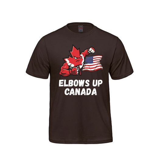 Elbows Up Canada! - 160GSM T-Shirt – Proudly Canadian - Canada Vs America - Brown / Extra small