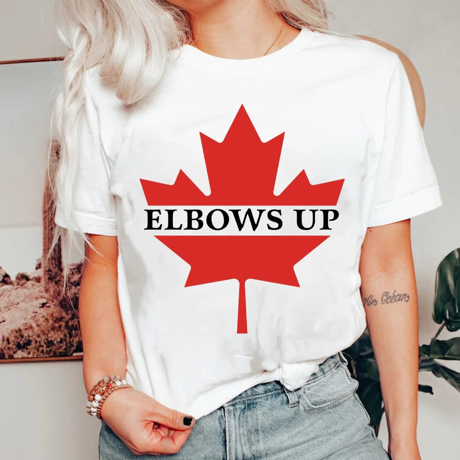 Elbows Up Canada T-Shirt - Beige / Small