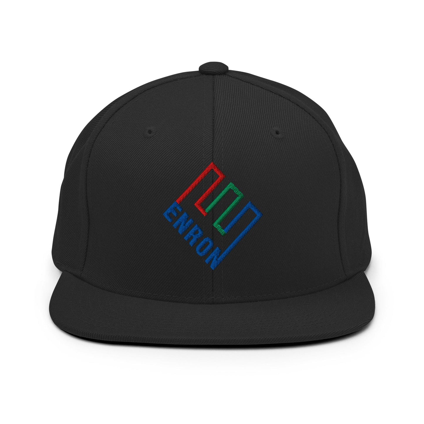 Enron Embroidered Flat Bill Brim Snapback Hat - Black