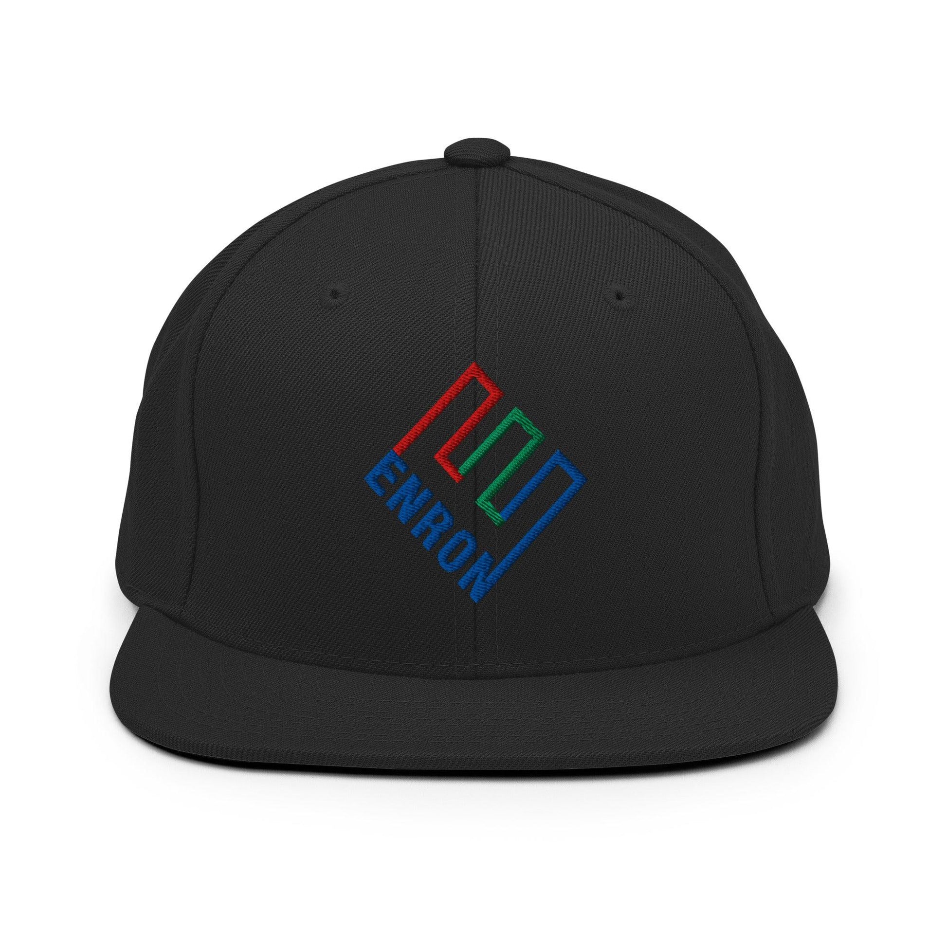 Enron Embroidered Flat Bill Brim Snapback Hat - Black