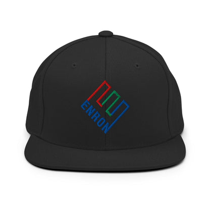 Enron Embroidered Flat Bill Brim Snapback Hat - Black