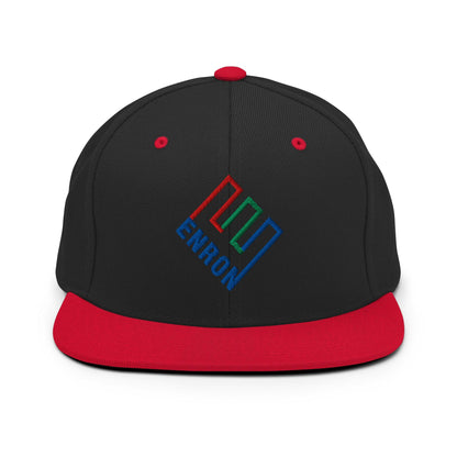 Enron Embroidered Flat Bill Brim Snapback Hat - Black/ Red