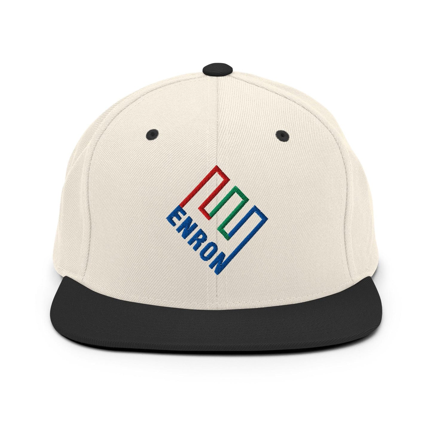 Enron Embroidered Flat Bill Brim Snapback Hat - Natural/ Black